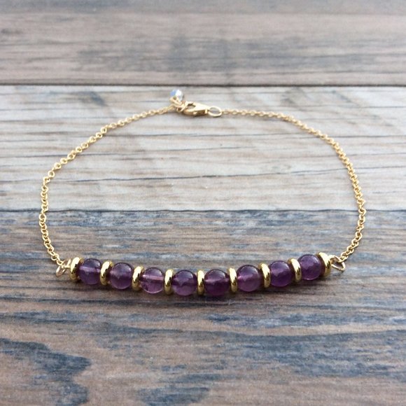 Amethyst anklet, 14k Gold filled, February birthstone - Picture 1 of 8